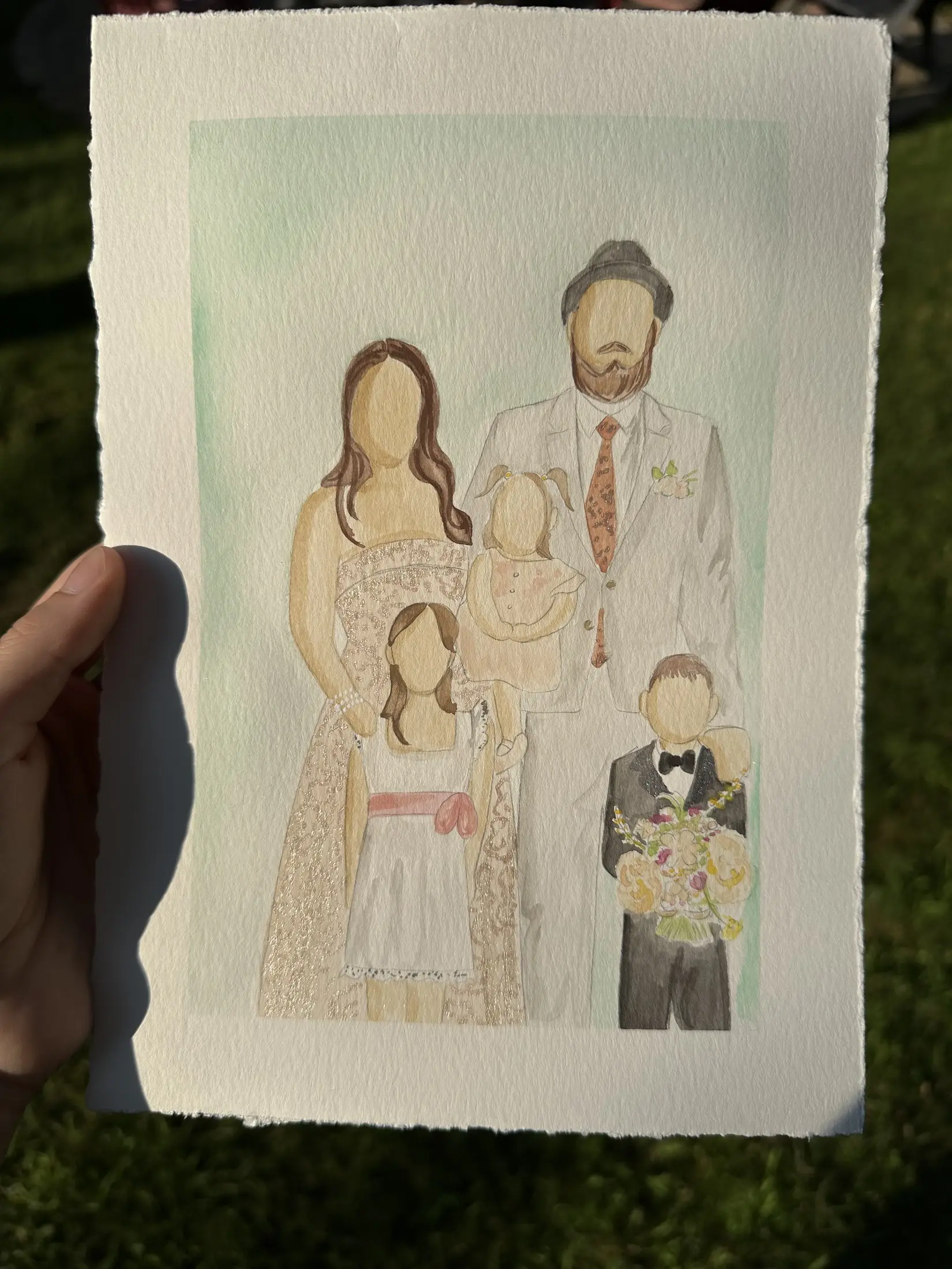 Portrait de famille sur papier aquarelle à bords frangés — aquarelle par Gabrielle