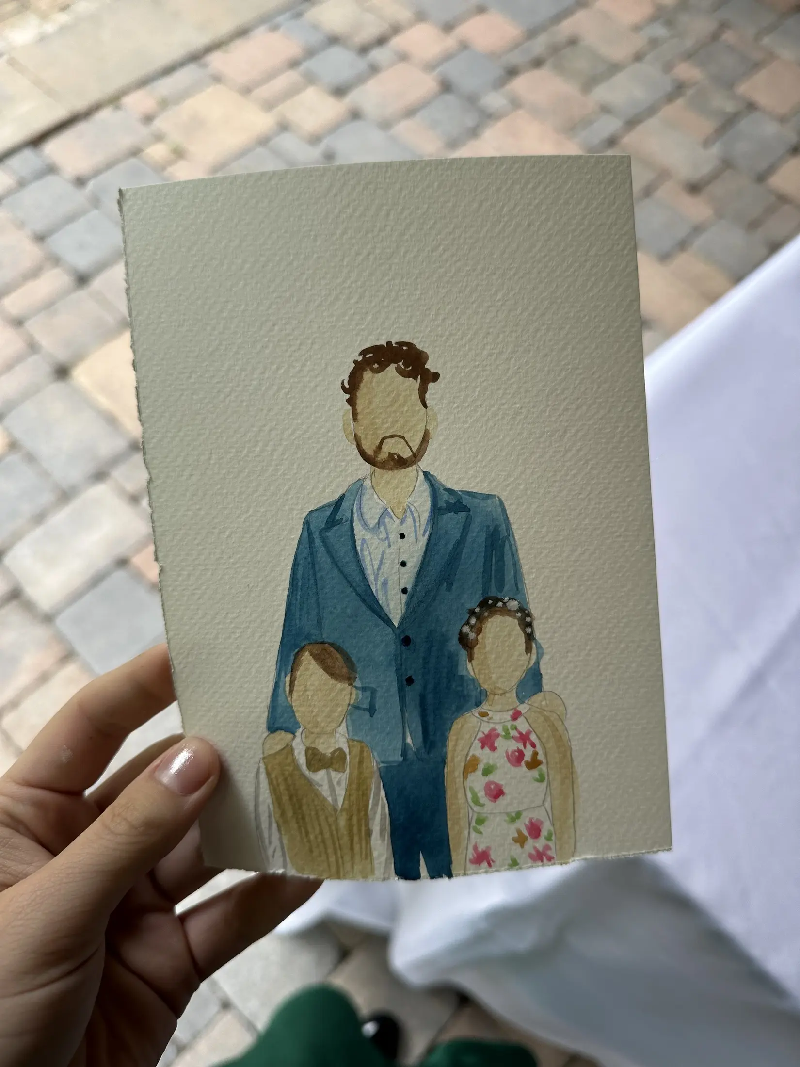 Adulte avec deux enfants, peints à l’aquarelle — aquarelle par Gabrielle