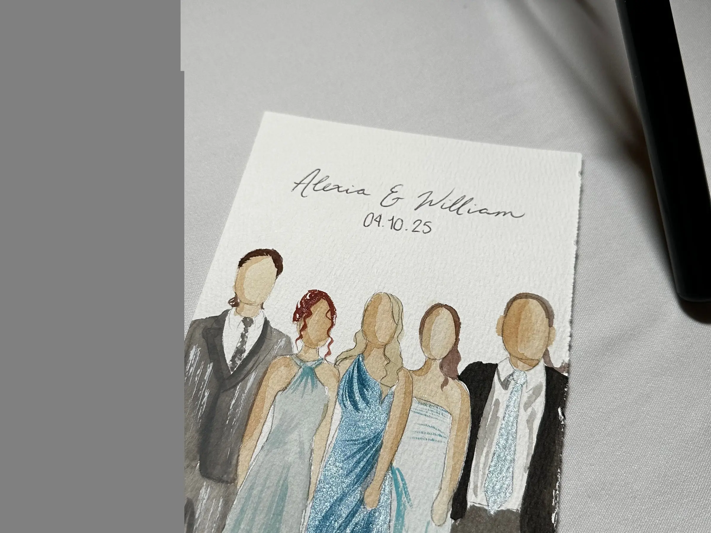 Portrait aquarelle par Gabrielle : un invité peint en direct, tenue et silhouette seulement 6